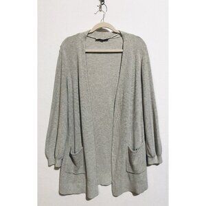 LOFT Cardigan Sweater Womens Large Gray Longline Open Front Silk Blend Comfy